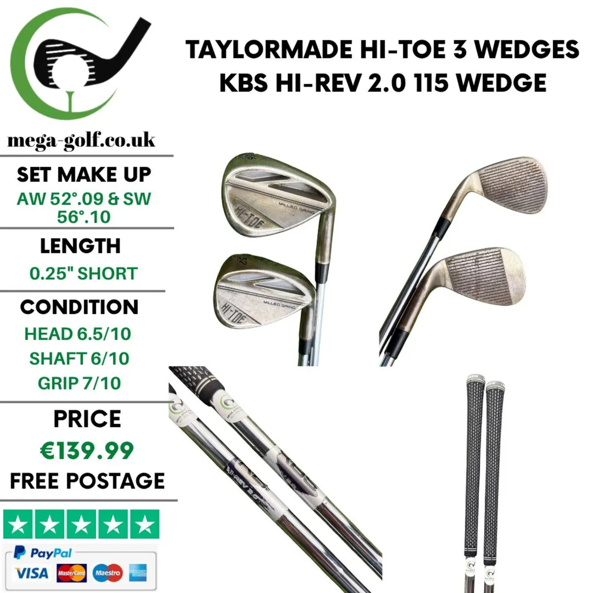 Taylormade Hi-Toe 3 Wedges Aw 52°.09 & Sw 56°.10 - Image 1