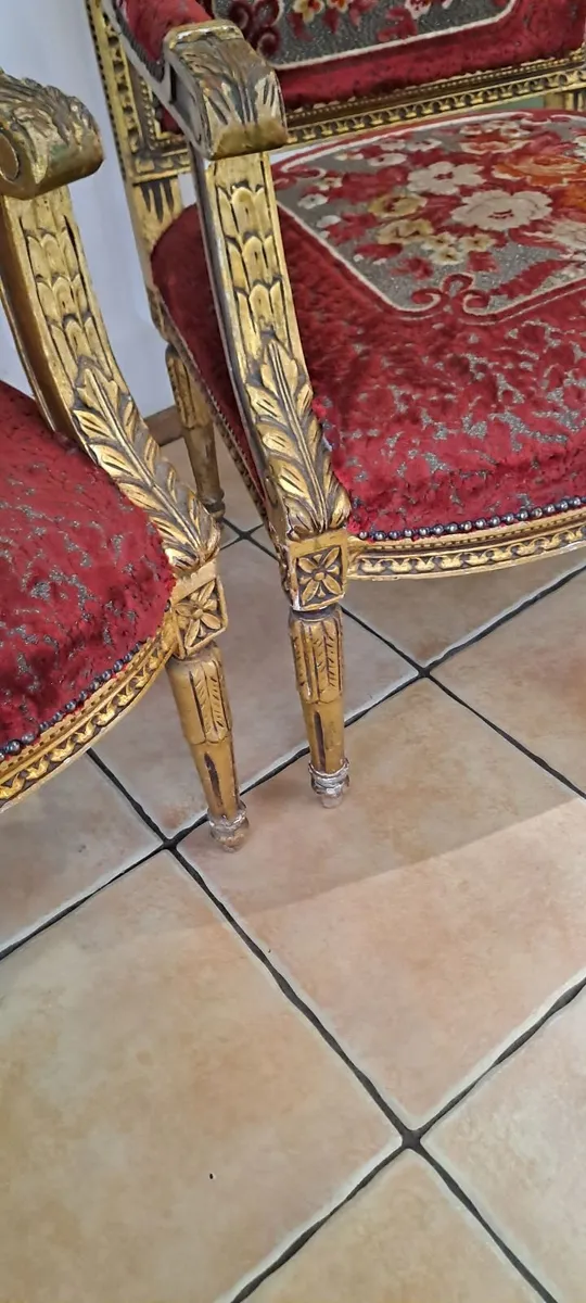 Pair Vintage louis 16th style parlour chairs - Image 4