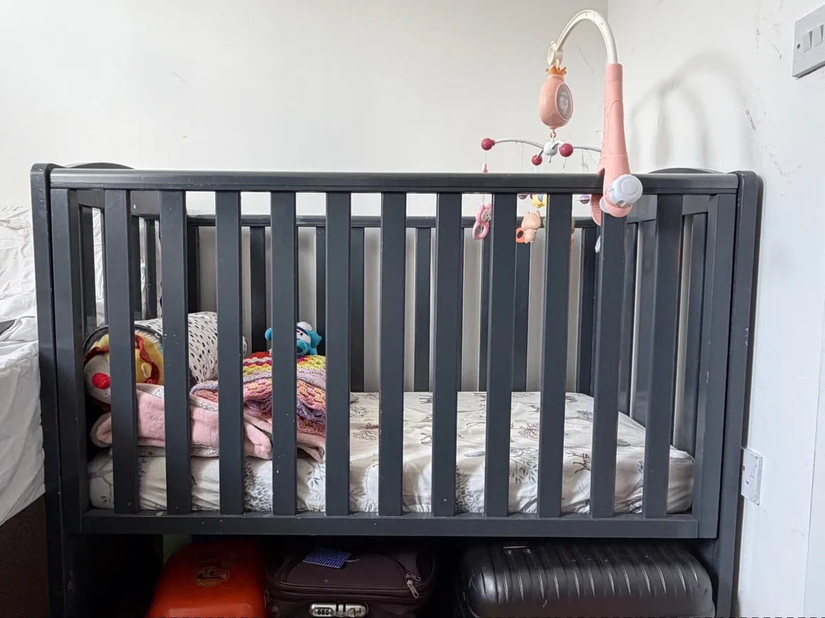 Baby Crib + Coconut Fiber Mattress + Mobile + more - Image 1