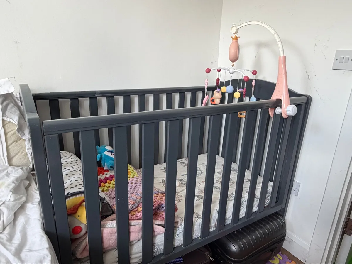 Baby Crib + Coconut Fiber Mattress + Mobile + more - Image 2