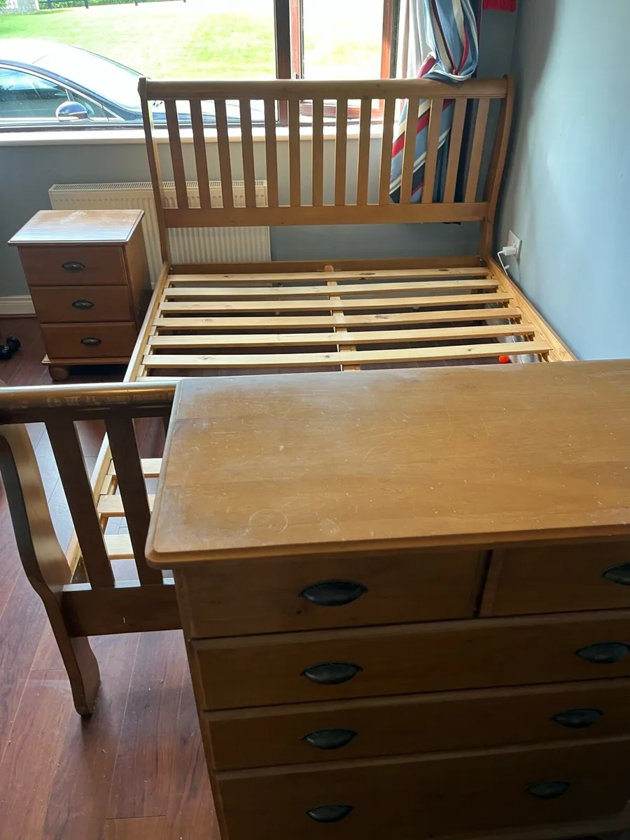Hard wood Bed Frame + Matching  Locker & Dresser - Image 1