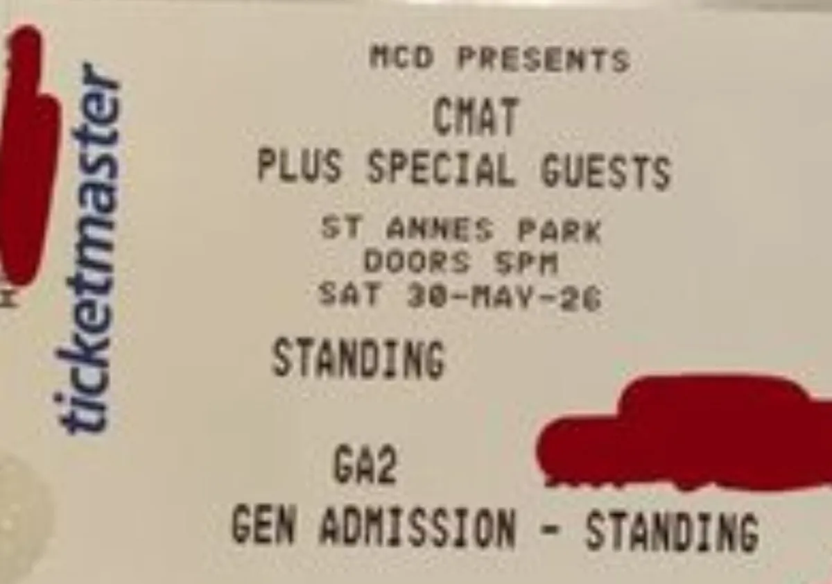 2 x CMAT concert tickets St Anne's Park 30th May - Image 1