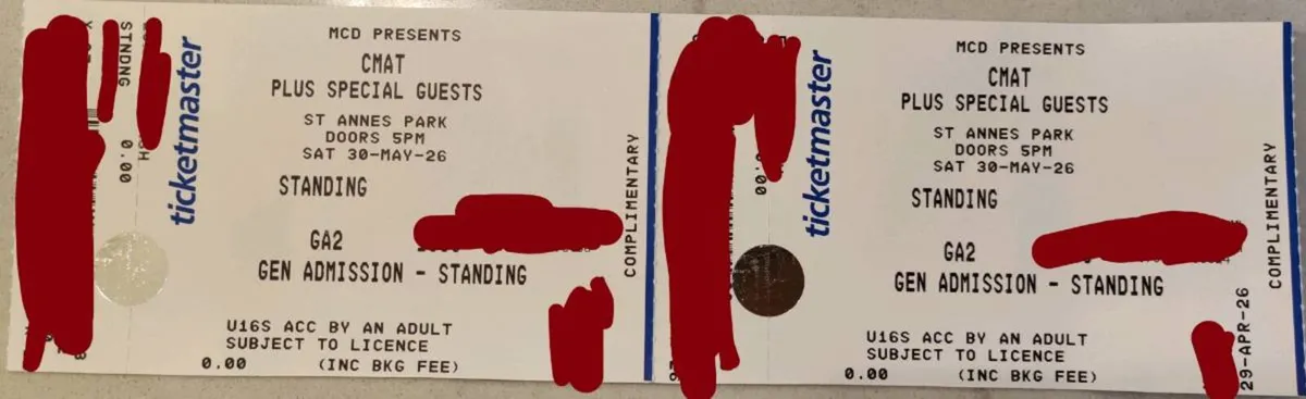 2 x CMAT concert tickets St Anne's Park 30th May - Image 2