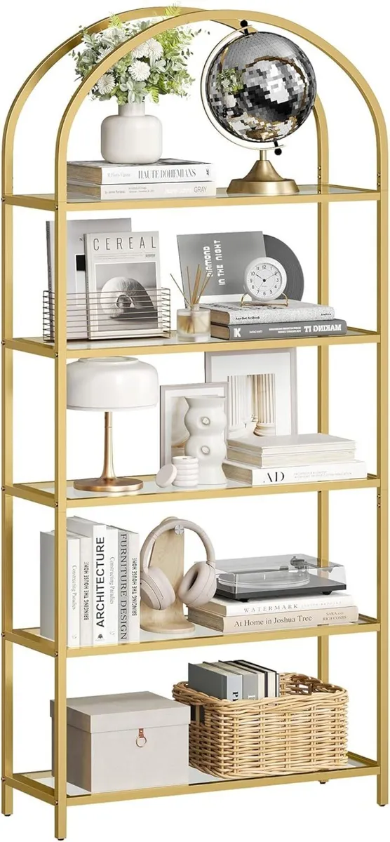 Gold Arch Display Shelf with Tempered Glass Shelve - Image 2