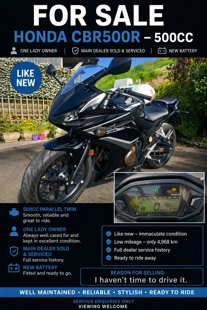 Honda 500cc. Cbr500r. Motorbike - Image 1