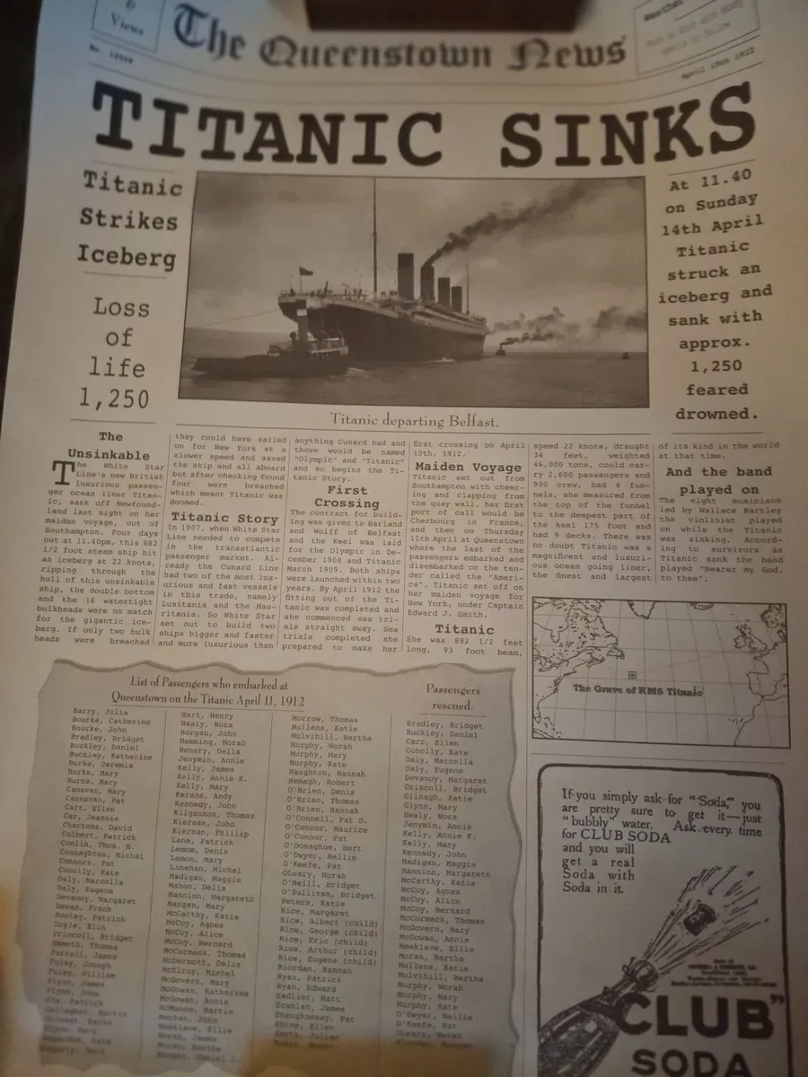 Queenstown News" Titanic Commemorative Edition - Image 2