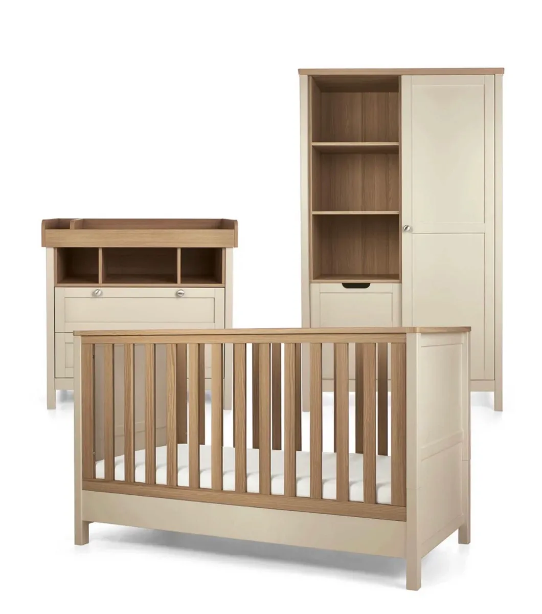 3x nursery furniture- cotbed, drawers, wardrobe - Image 1