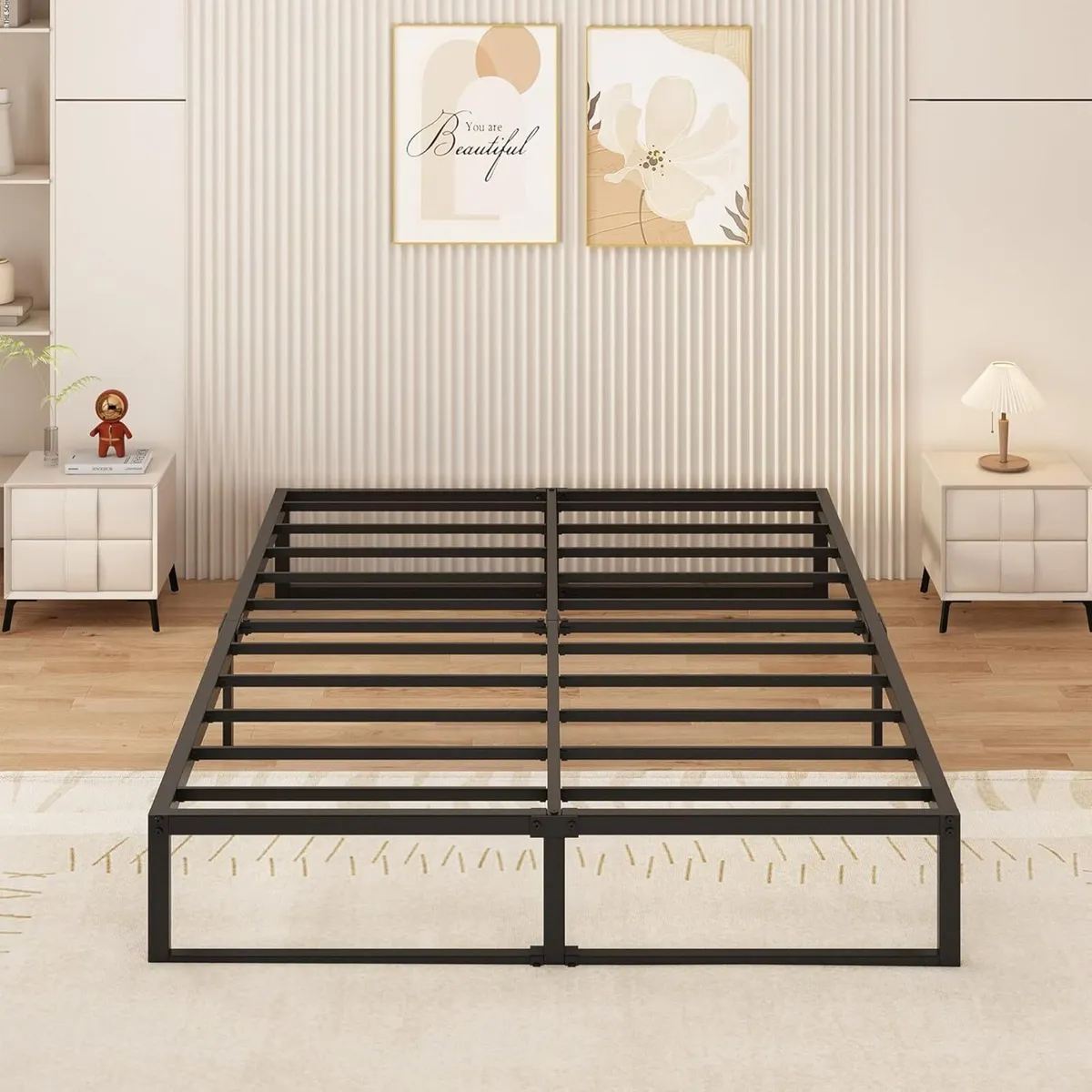 Double Bed Frame 135x190 cm Metal Platform with - Image 1