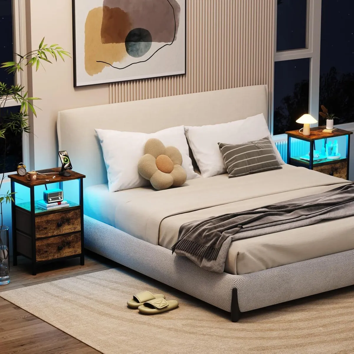 Night Stand Set 2 LED Nightstand with Charging - Image 2