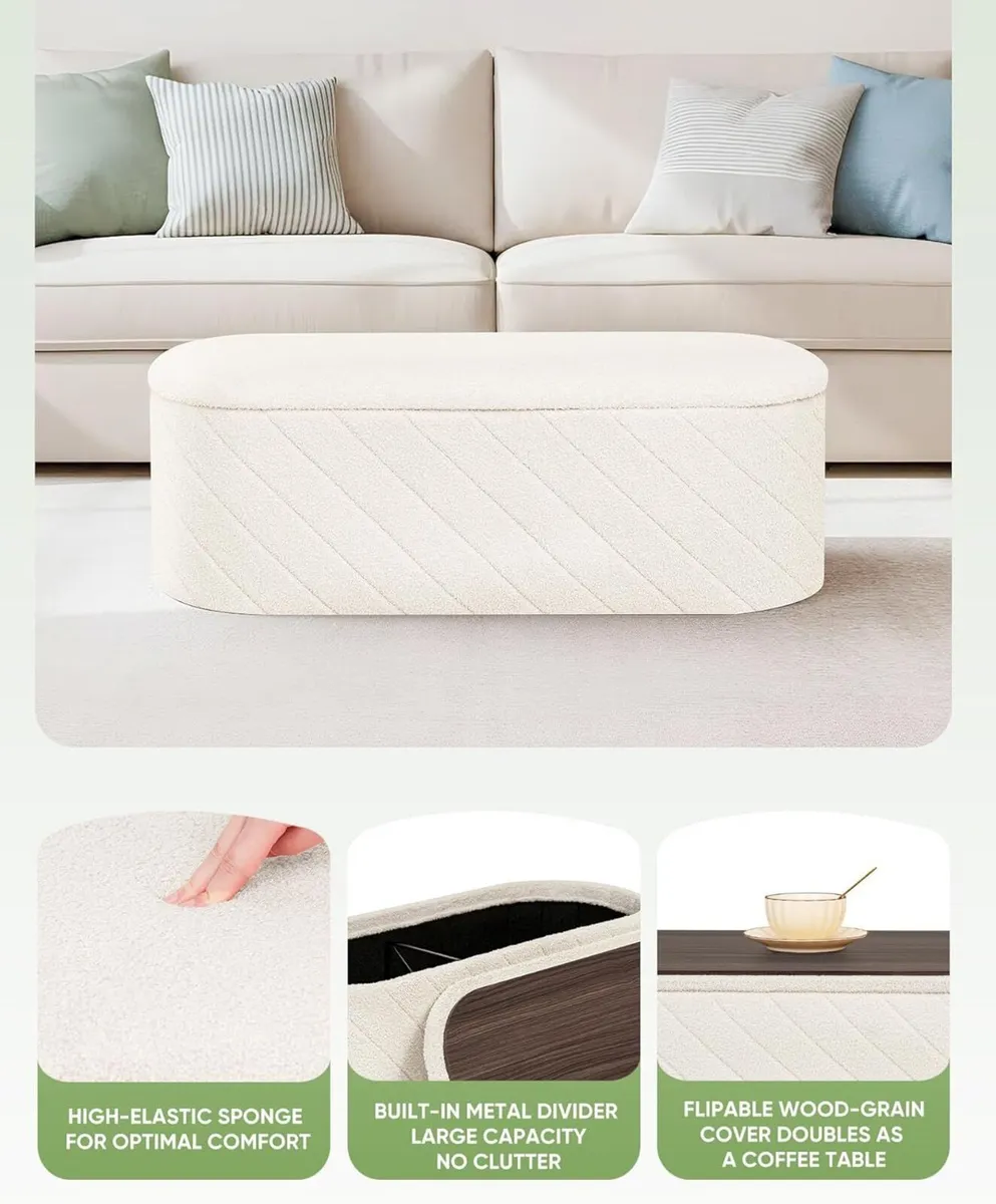 Oval Ottoman with Storage Bench Folding Foot Rest - Image 4
