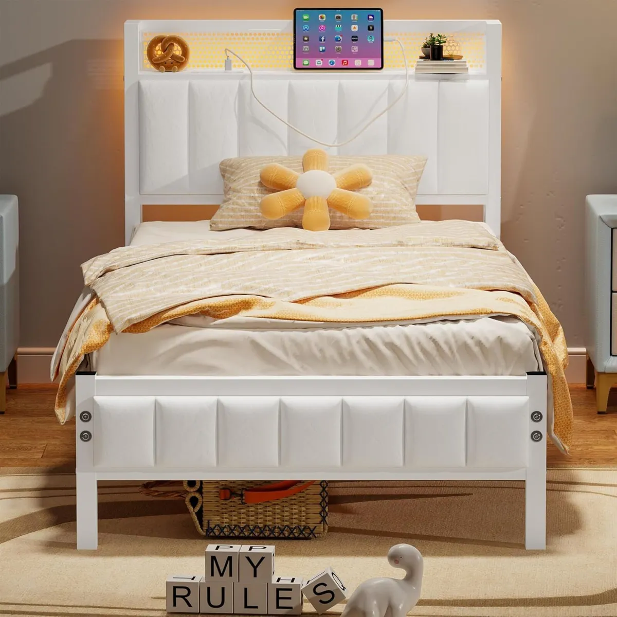 Single Bed Frames with Storage Headboard and - Image 1