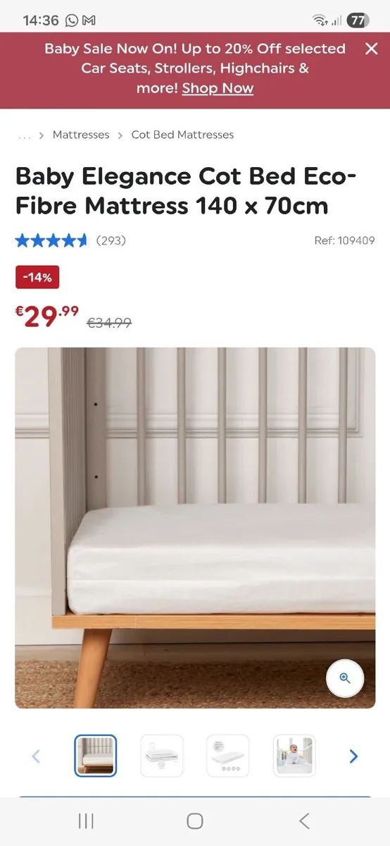 Baby Elegance Cot Bed Mattress - Image 2