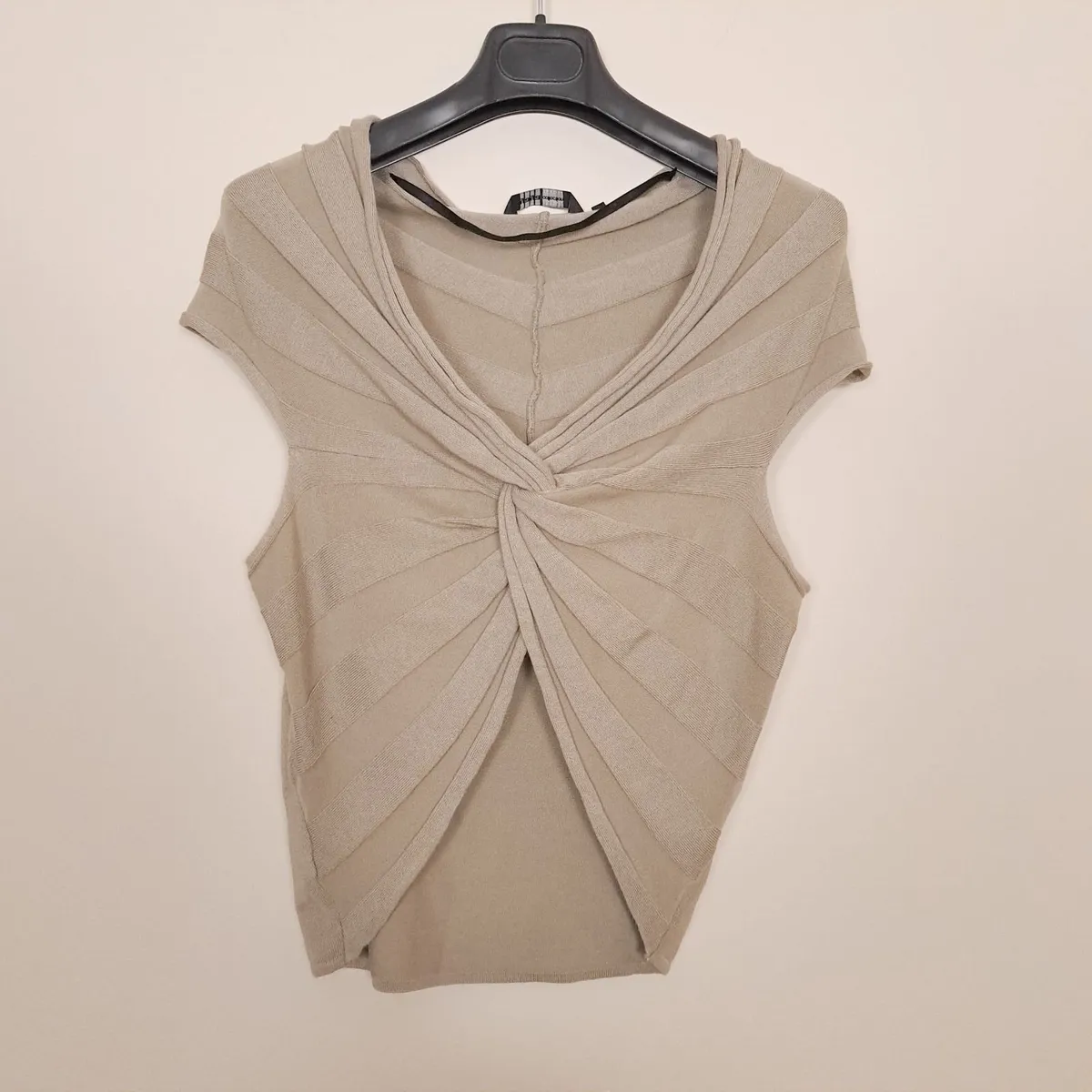 Yaya Beige Twisted Front Ruched Top Size L - Image 1