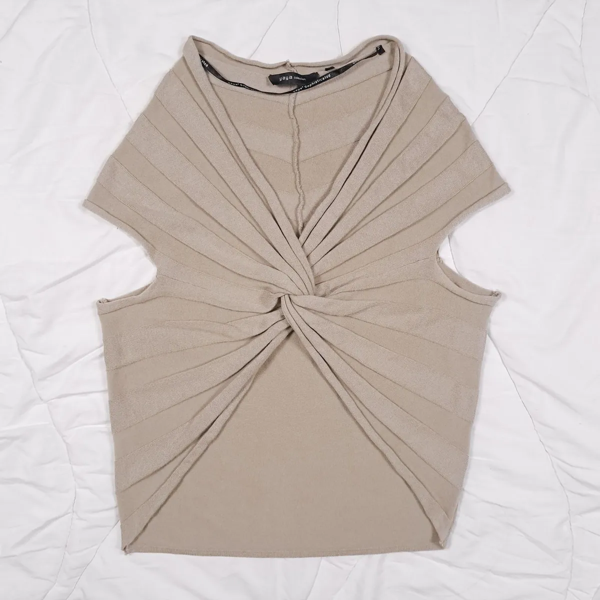 Yaya Beige Twisted Front Ruched Top Size L - Image 2