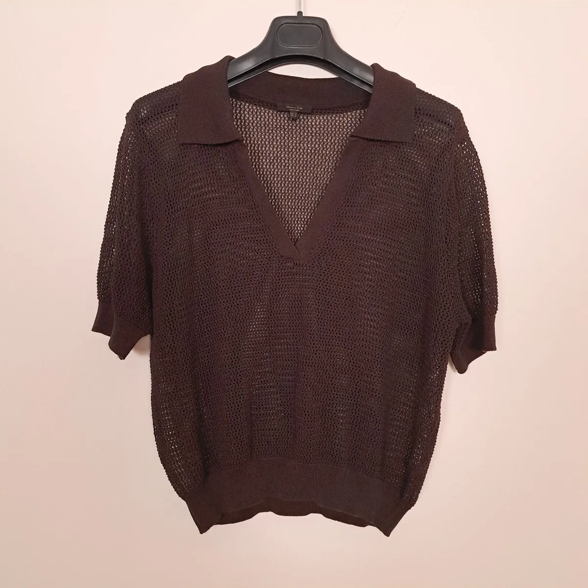 Massimo Dutti Brown Open Knit Mesh Top Size S - Image 1
