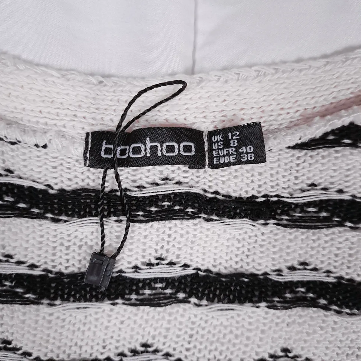 Boohoo White Black Stripe Crochet Midi Dress 12UK - Image 3