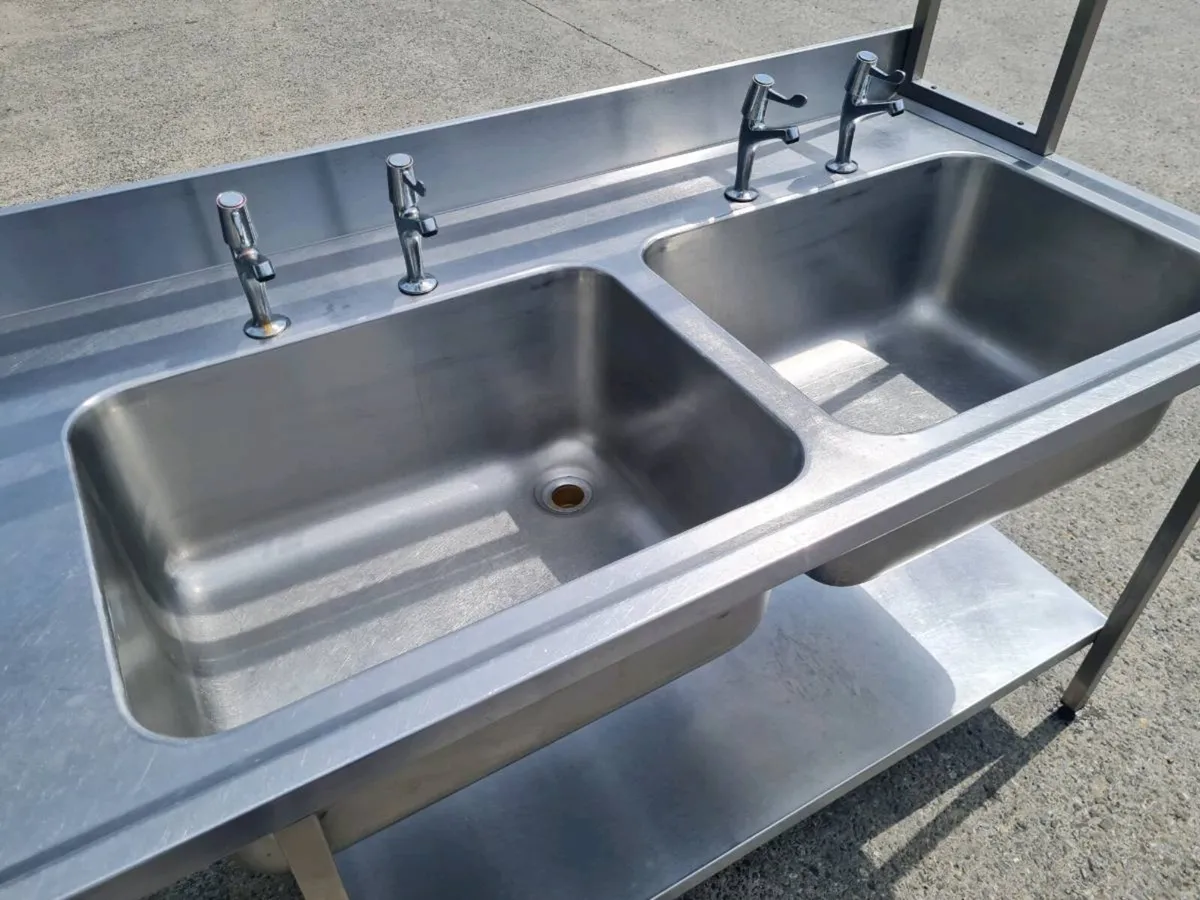 Stainless Steel Double Sink with Shelving - Image 2