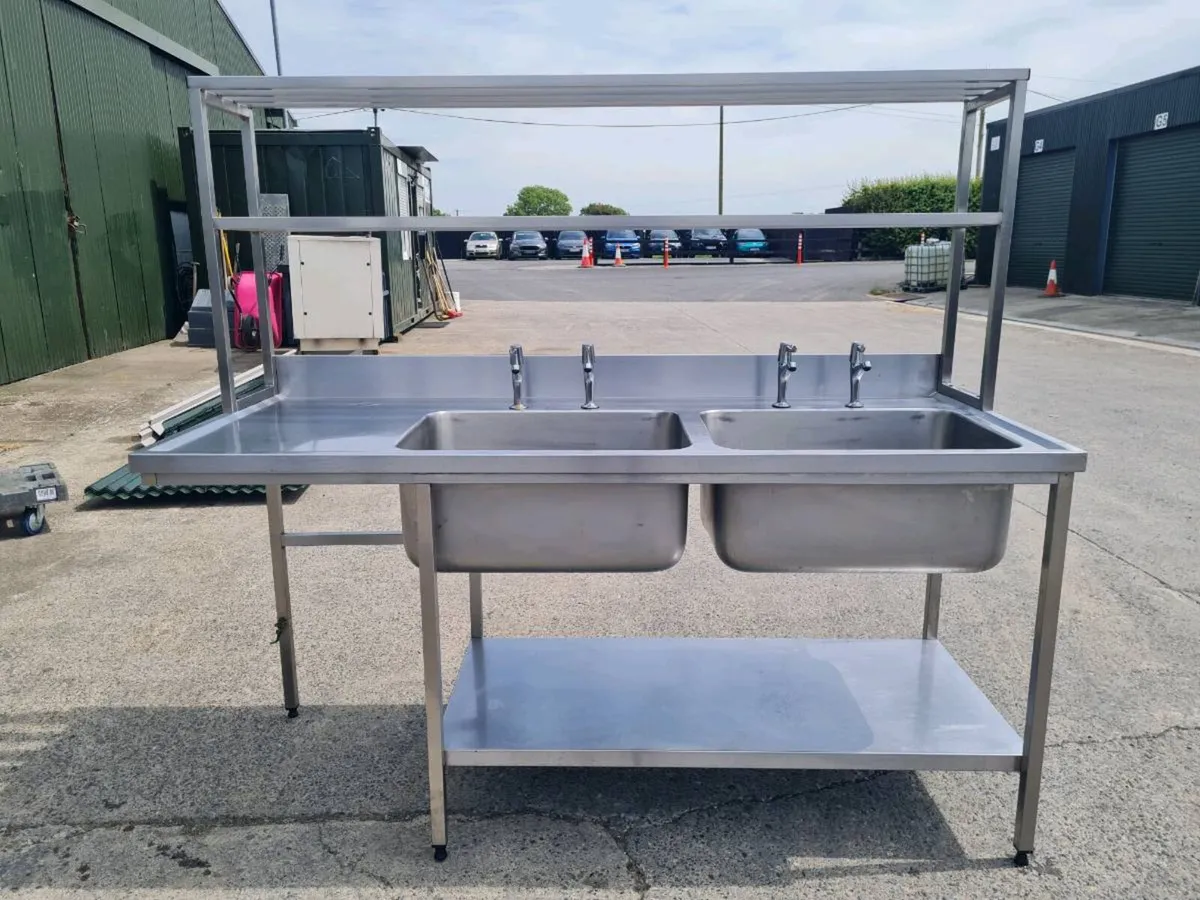 Stainless Steel Double Sink with Shelving - Image 3