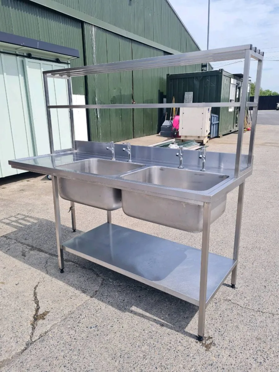 Stainless Steel Double Sink with Shelving - Image 4