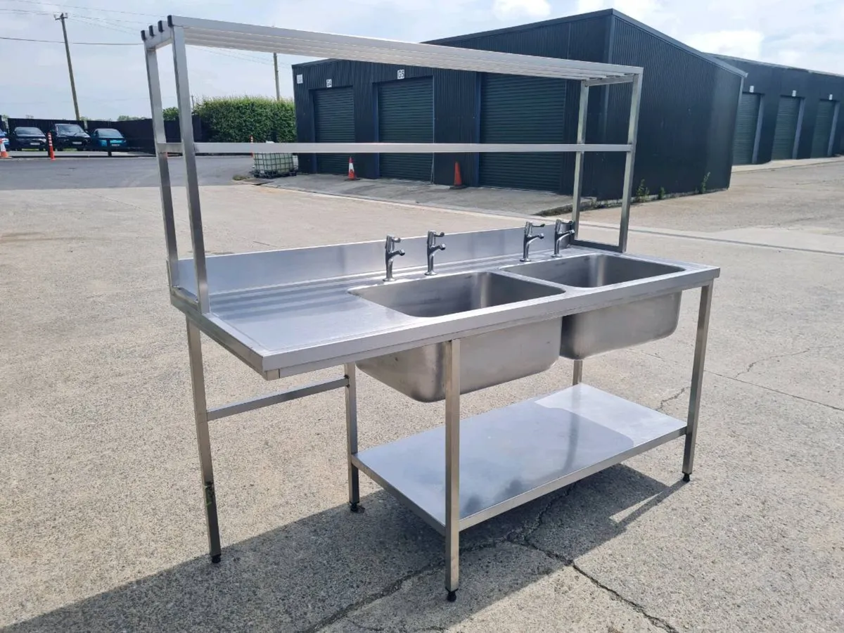 Stainless Steel Double Sink with Shelving - Image 1