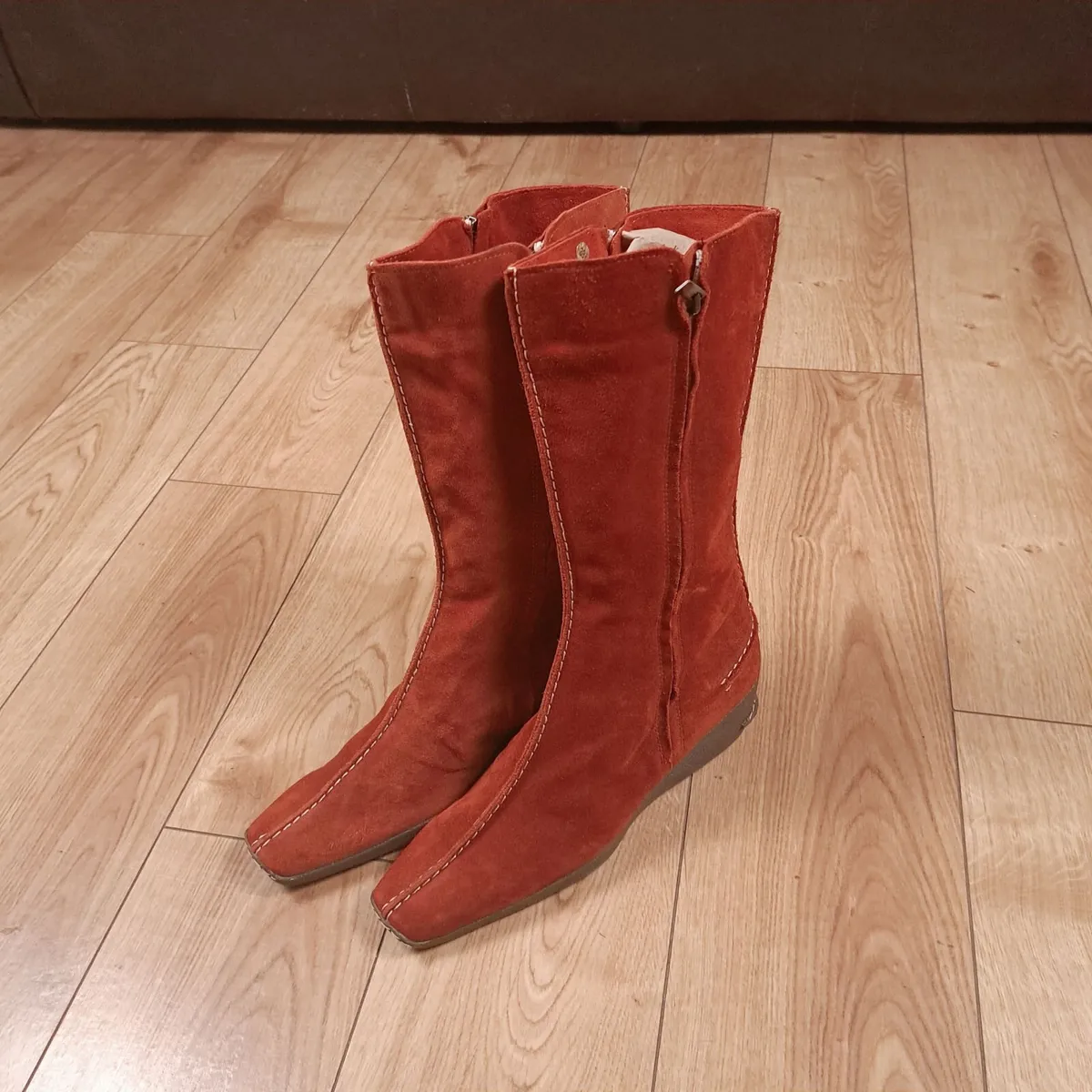 Moreo Orange Leather Suede Mid-Calf Boots 5.5UK - Image 1