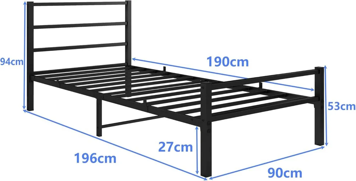 Single Bed Frame with Storage 3ft Metal Headboard - Image 2