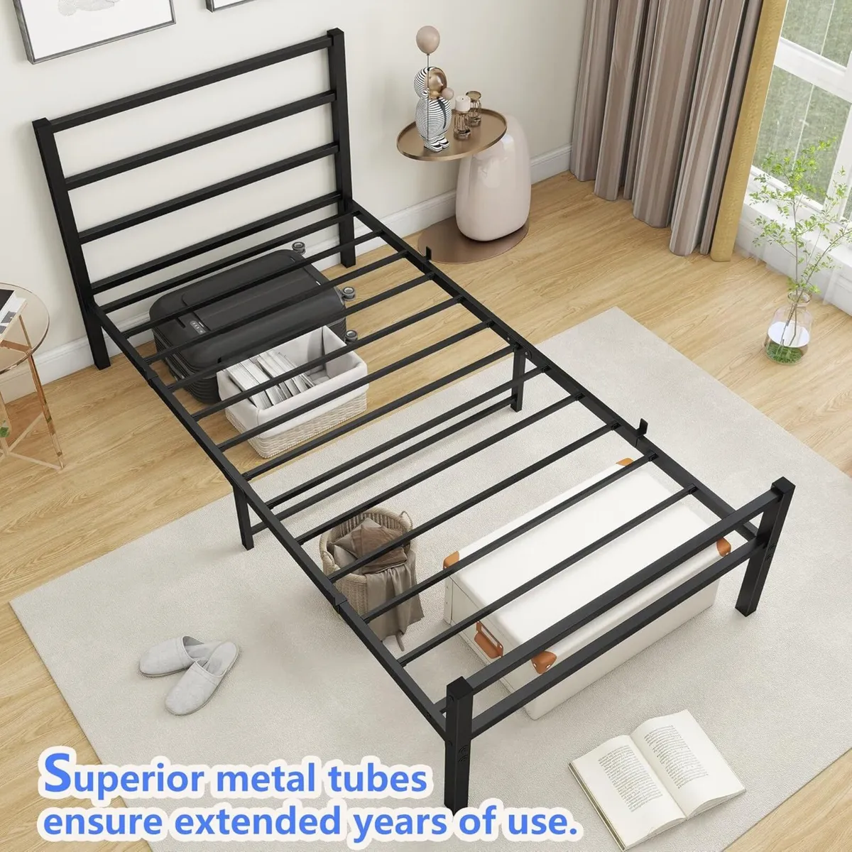 Single Bed Frame with Storage 3ft Metal Headboard - Image 3