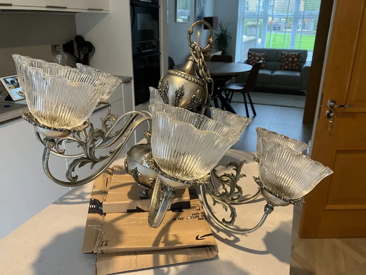 Vintage Spanish Silver-Finish 8 Arm Chandelier - Image 3