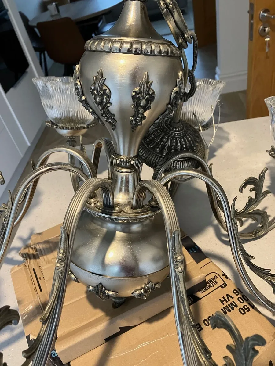 Vintage Spanish Silver-Finish 8 Arm Chandelier - Image 4
