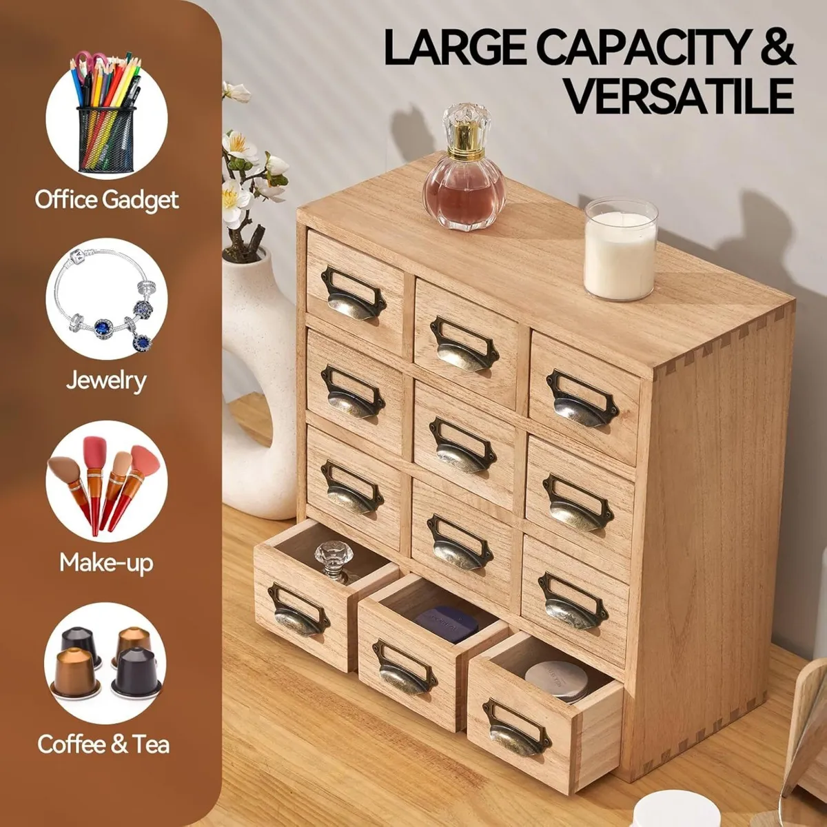 Wood Desktop Drawer Organiser 12 Mini Drawers - Image 4