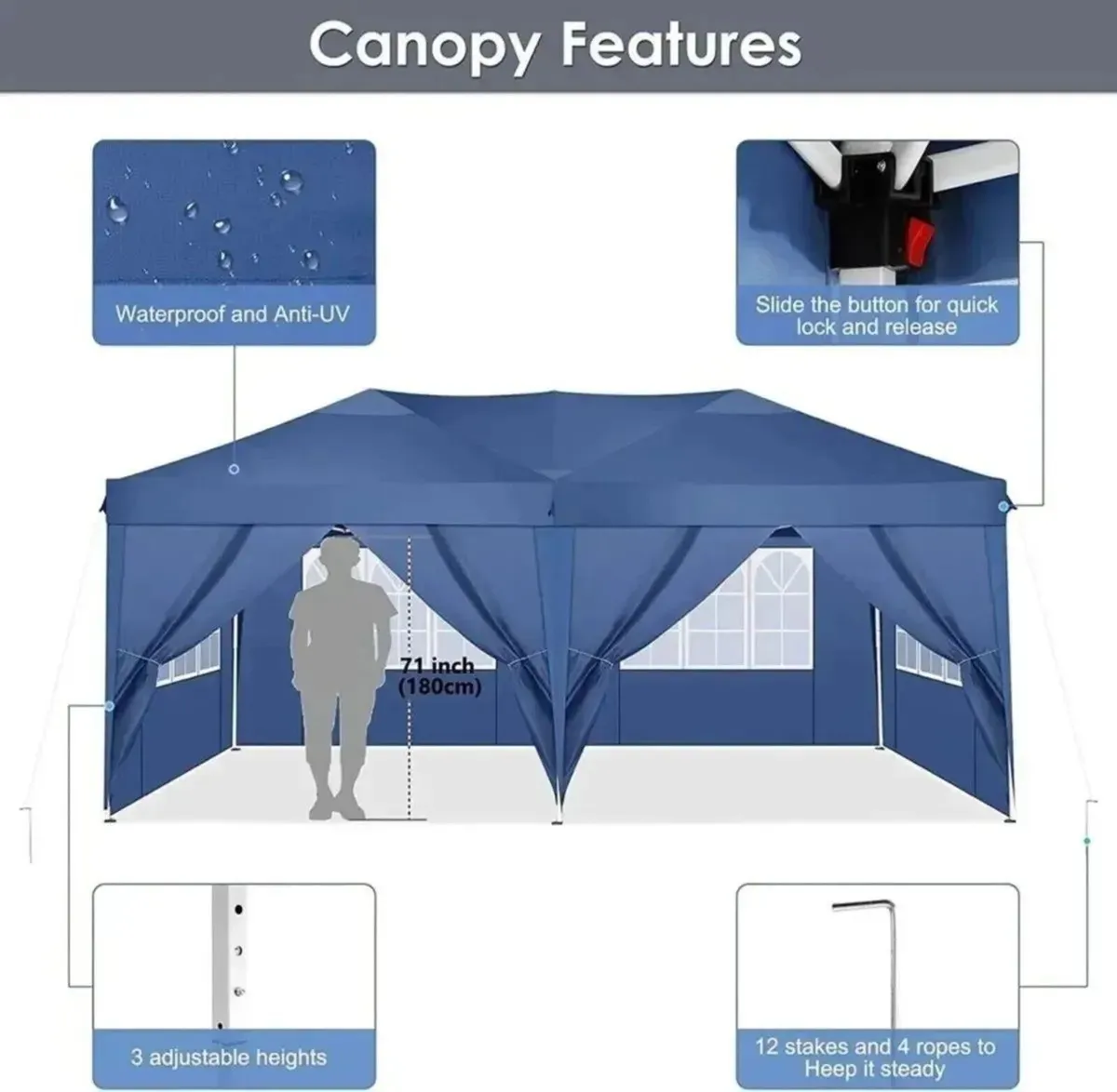 Gazebo Pop Up Tent 3x6m Party Canopy Shelter - Image 3