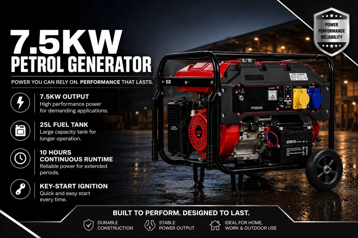 7.5KW 110V+230V Petrol Generator - Pro Group NI - Image 1