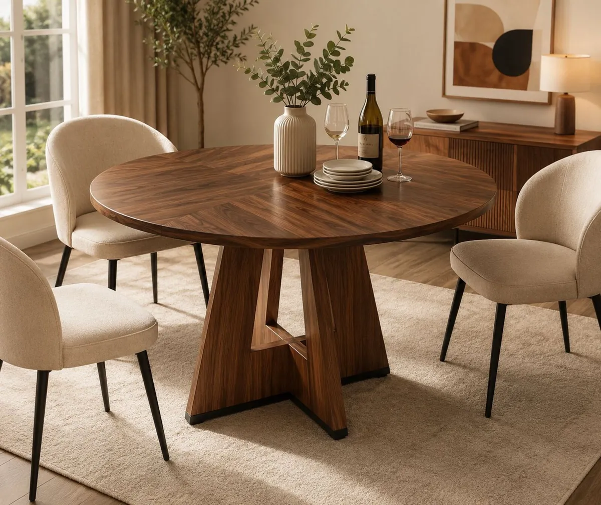 Elegant 120cm Round Walnut Dining Table - Image 3