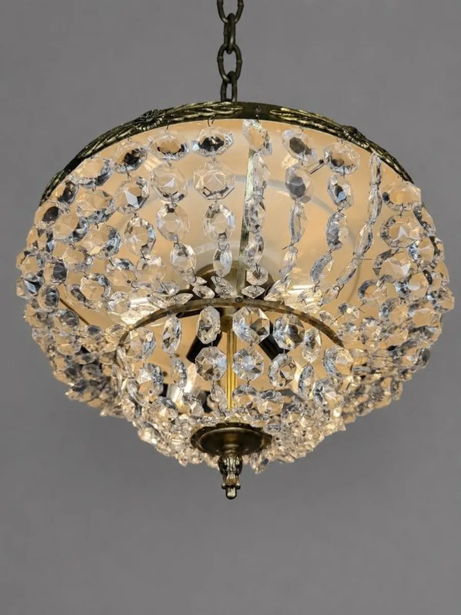 Vintage 1960s Italian Brass & Crystal Pendant Light - Image 1