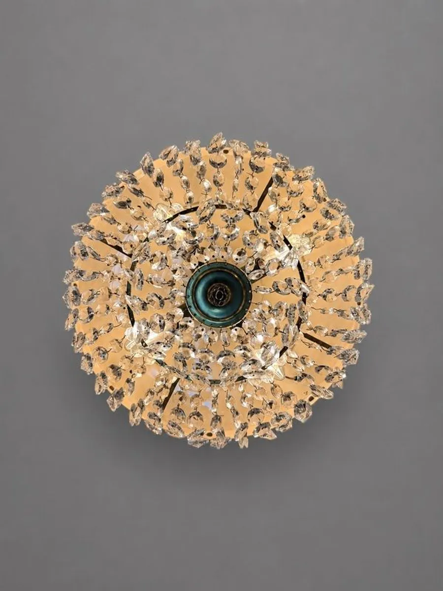 Vintage 1960s Italian Brass & Crystal Pendant Light - Image 3