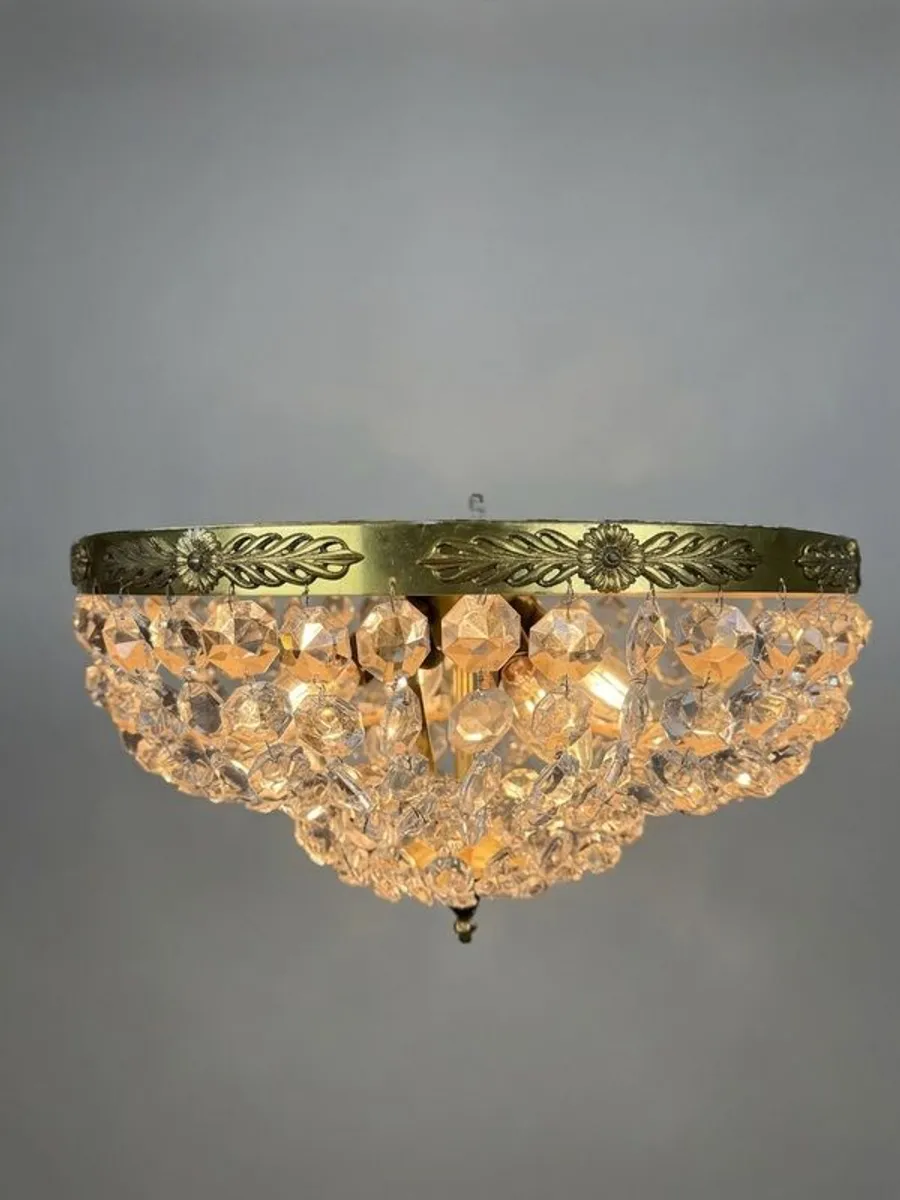 Vintage 1960s Italian Brass & Crystal Pendant Light - Image 4