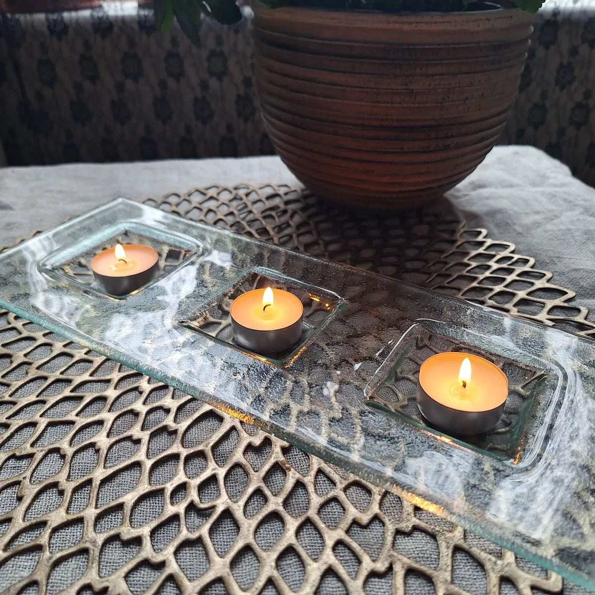 ​Handcrafted Fused Glass 3-Tealight Holder - Image 1