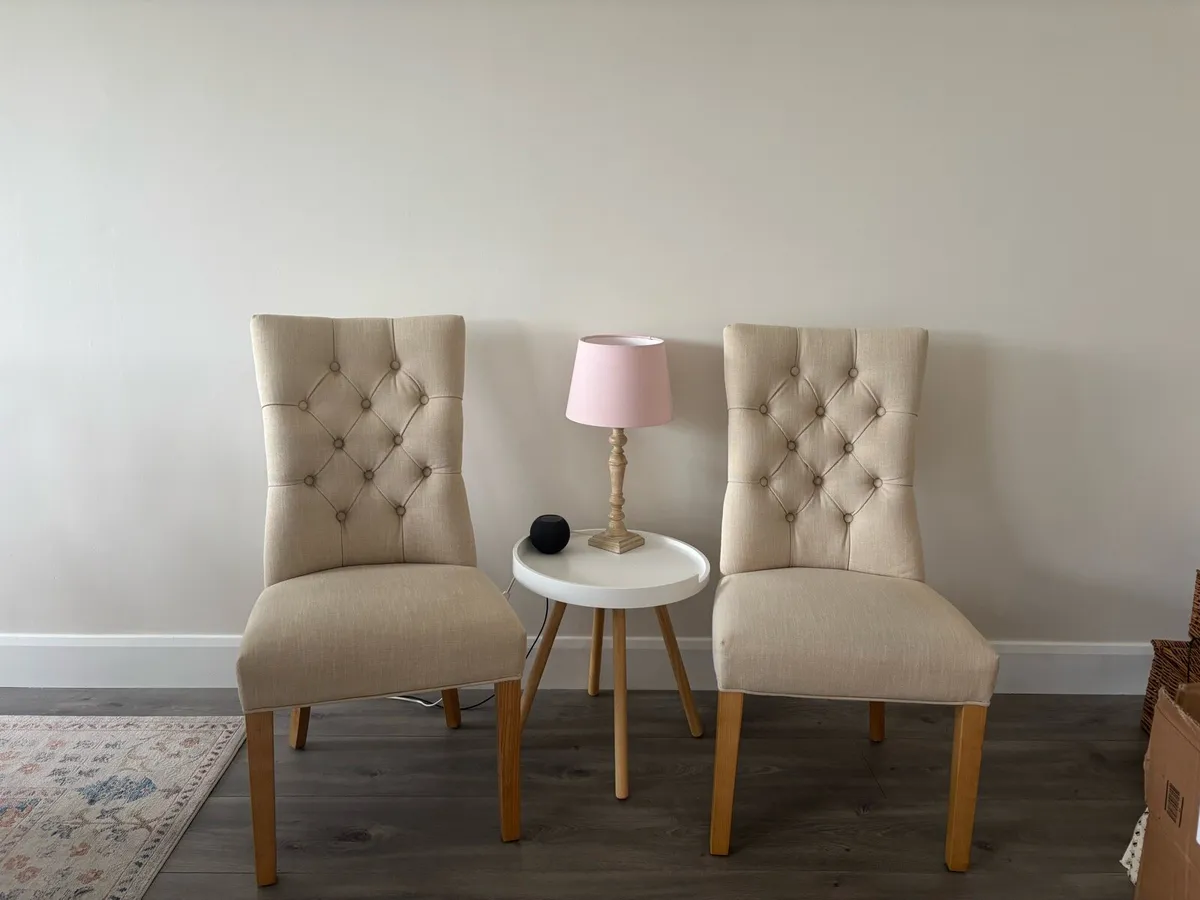 2 x Beige Chairs & Oak legs - Image 1