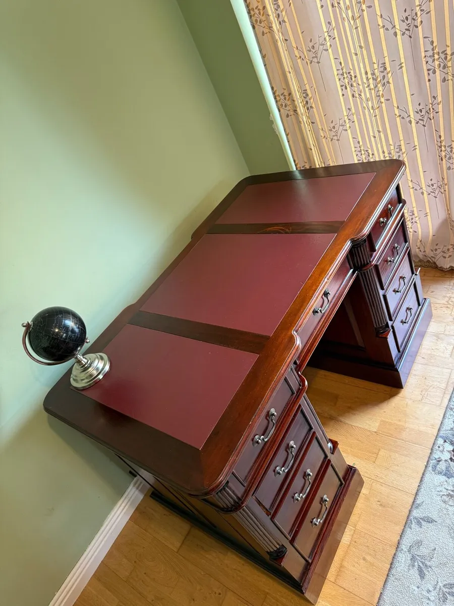 Mahogany double sided solid partners desk leather - Image 2