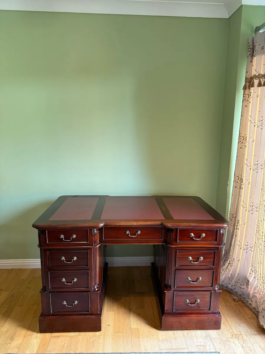 Mahogany double sided solid partners desk leather - Image 3