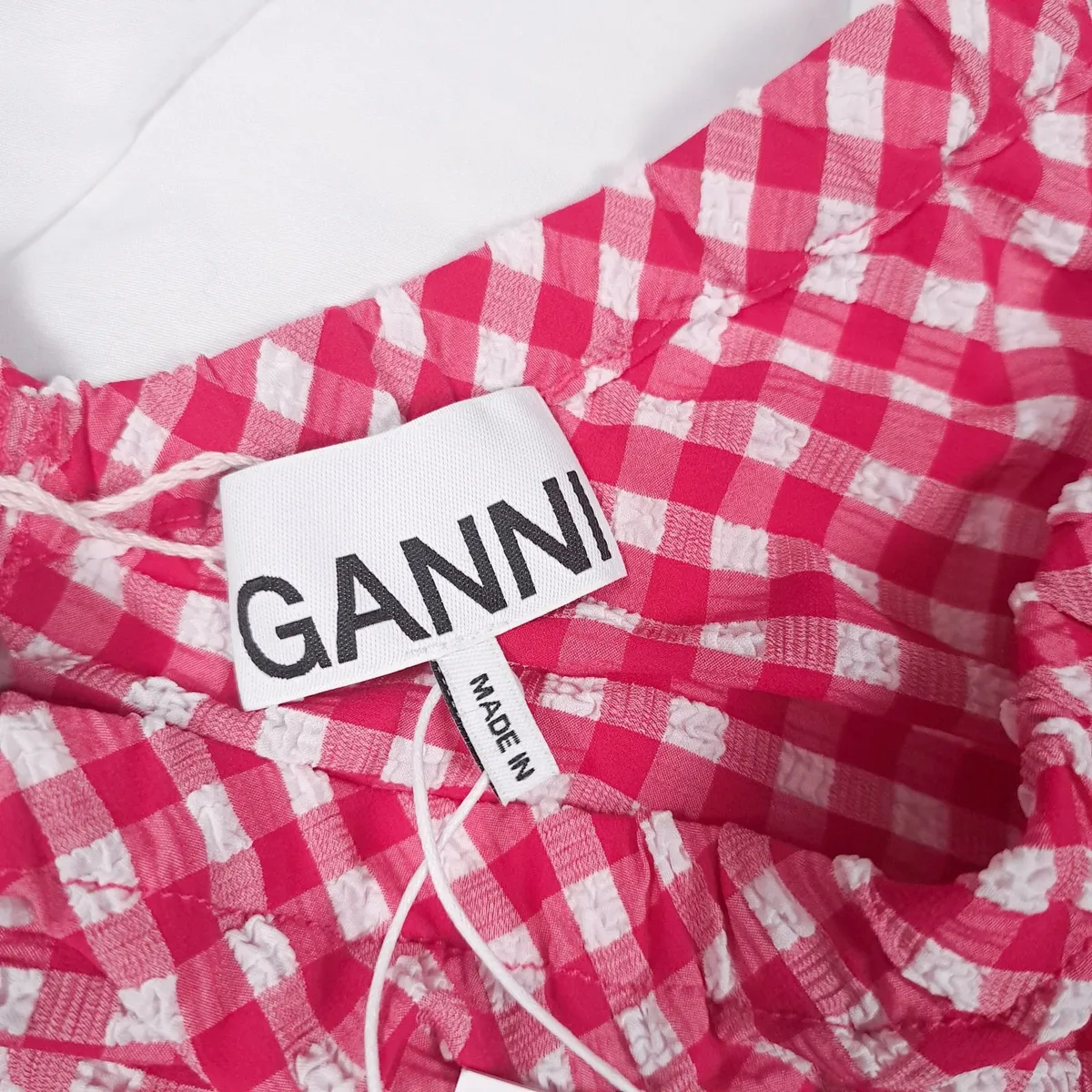 Ganni Red Pink White Gingham Ruched Top 20UK/48EU - Image 4