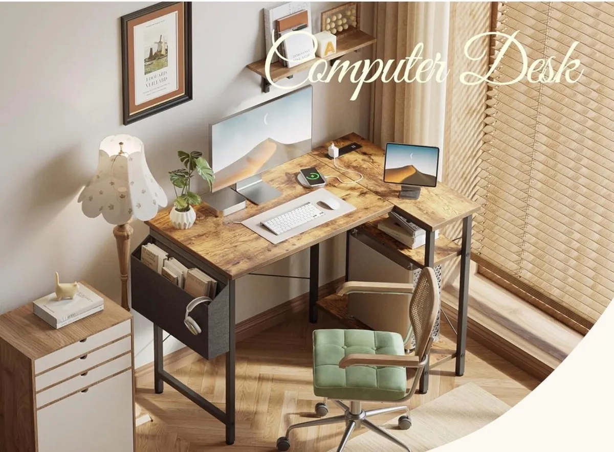 Small L Shaped Desk with Power Outlets,100 cm L Co - Image 1