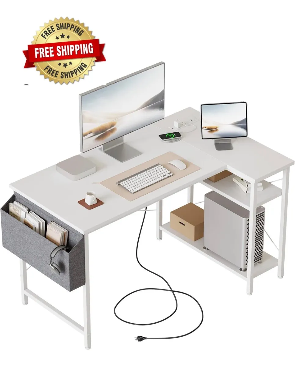 Small L Shaped Desk with Power Outlets,100 cm L Co - Image 1