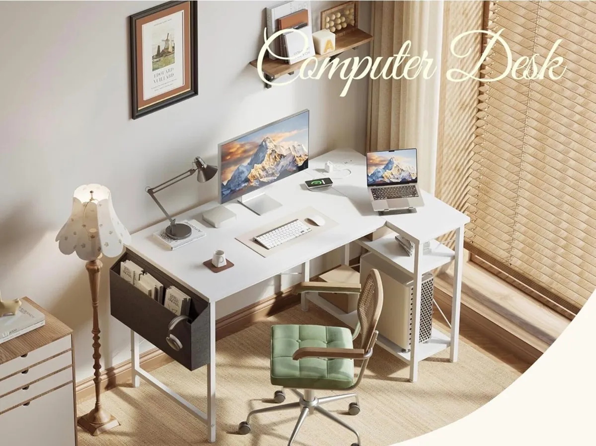 Small L Shaped Desk with Power Outlets,100 cm L Co - Image 1
