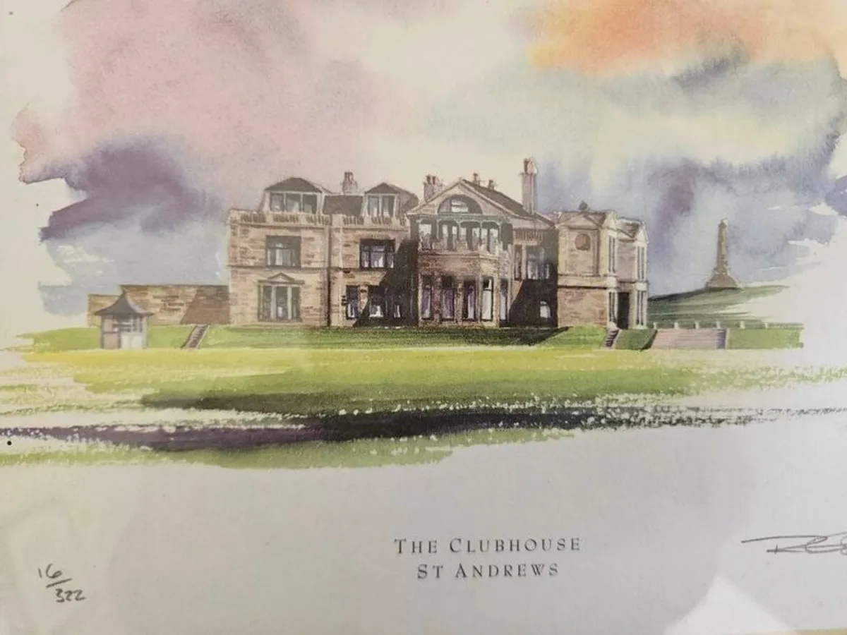 2 matching framed St Andrews 100th anniv golf prints. Printed on 100% linen board using lightfast inks - Image 2
