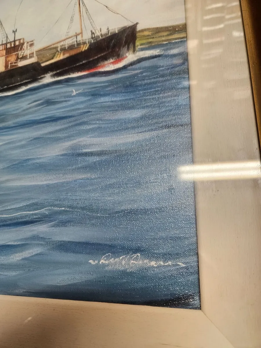 Picture Oil on Canvas Coal Boat - Image 2