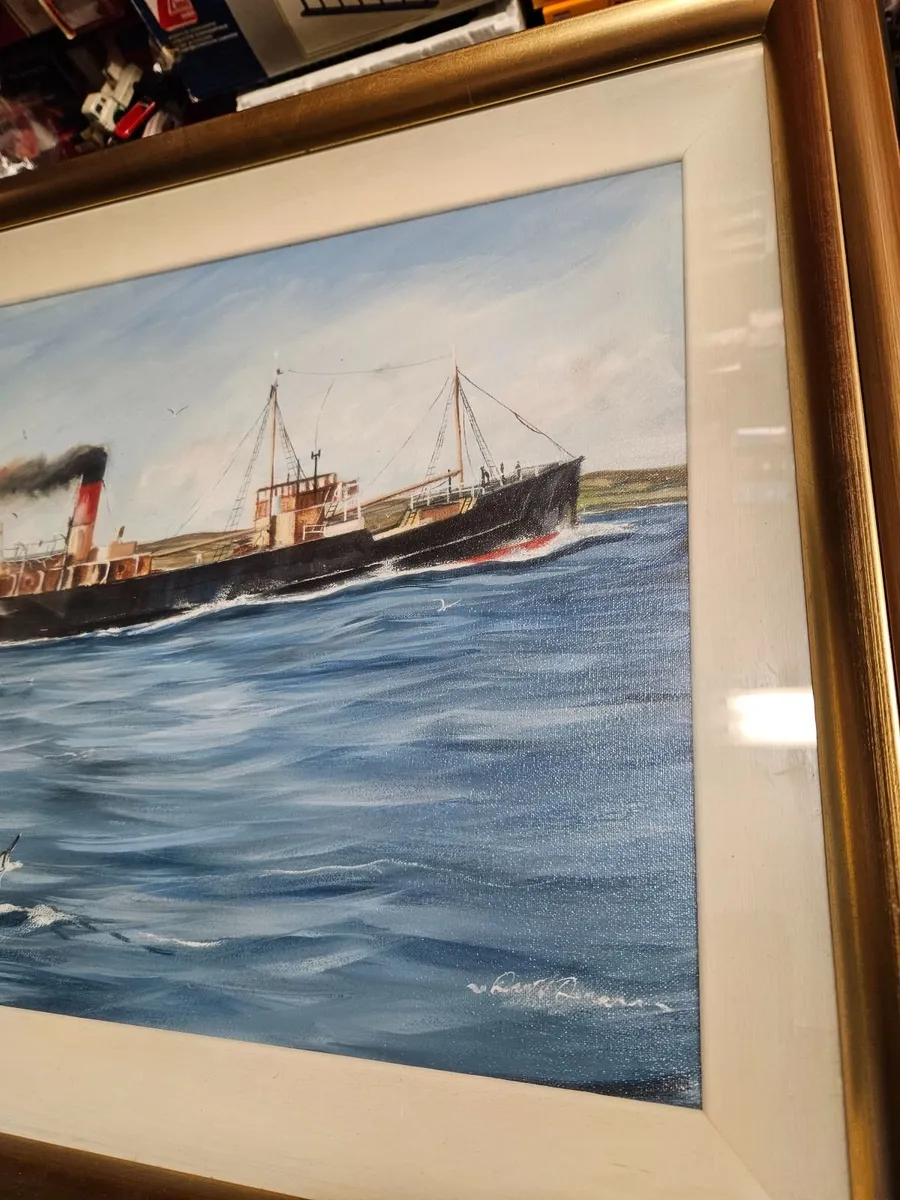 Picture Oil on Canvas Coal Boat - Image 3