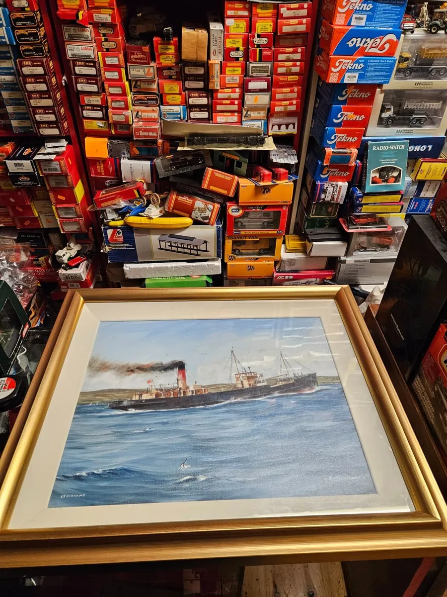 Picture Oil on Canvas Coal Boat - Image 1