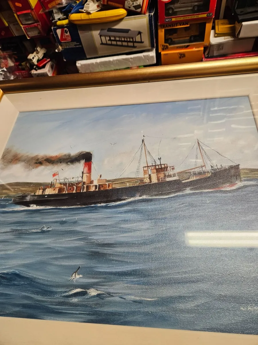 Picture Oil on Canvas Coal Boat - Image 4