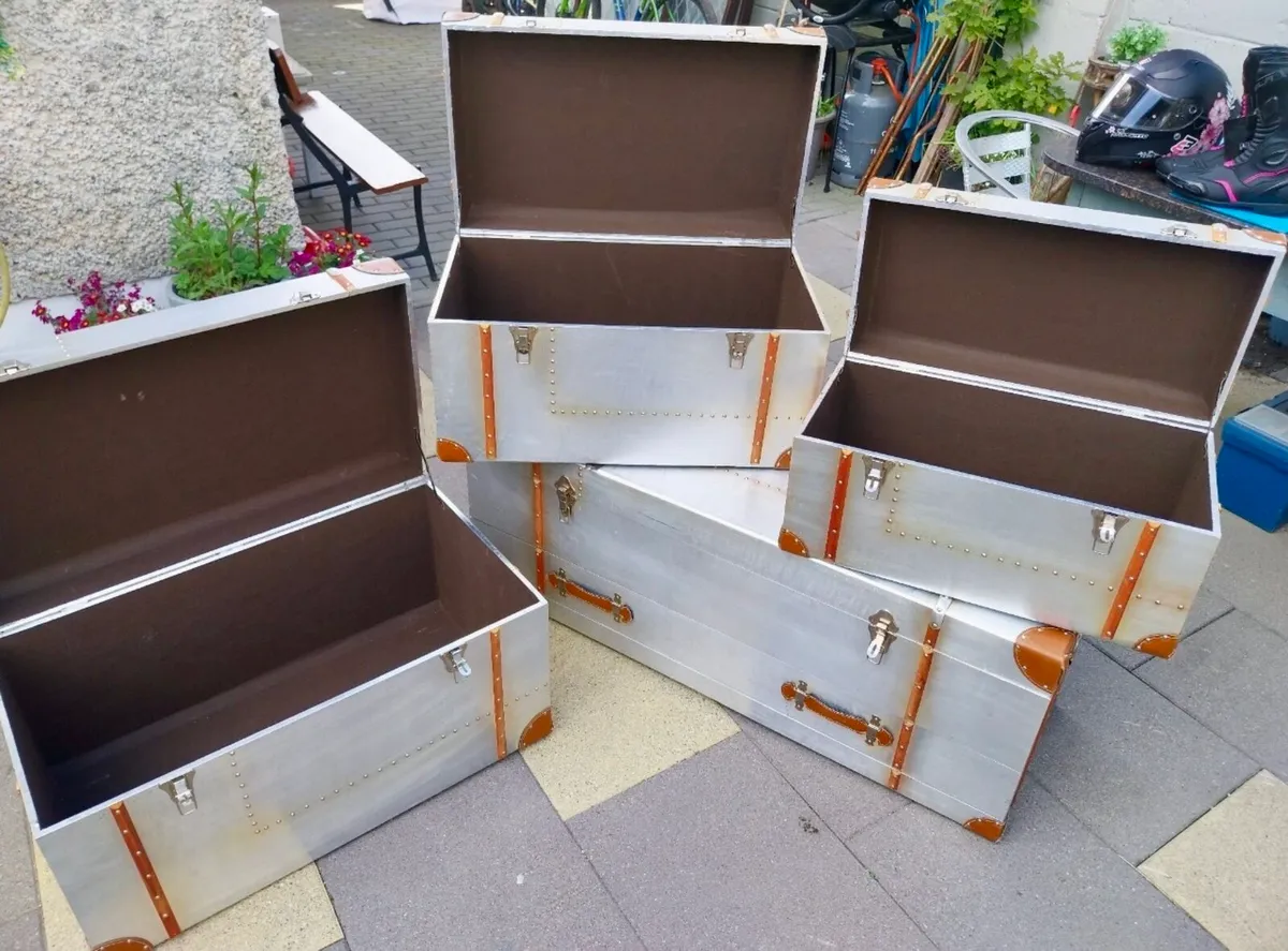 Steamer Trunks x 4 Aluminium & leather. - Image 3